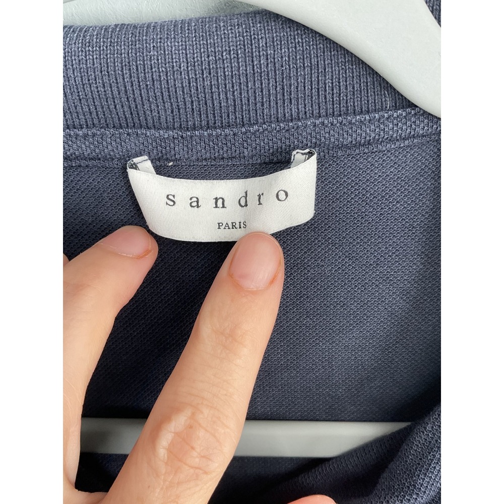 Sandro Mens Polo Shirt Navy Blue Embroidered Desir Logo Pique S - Picture 7 of 9